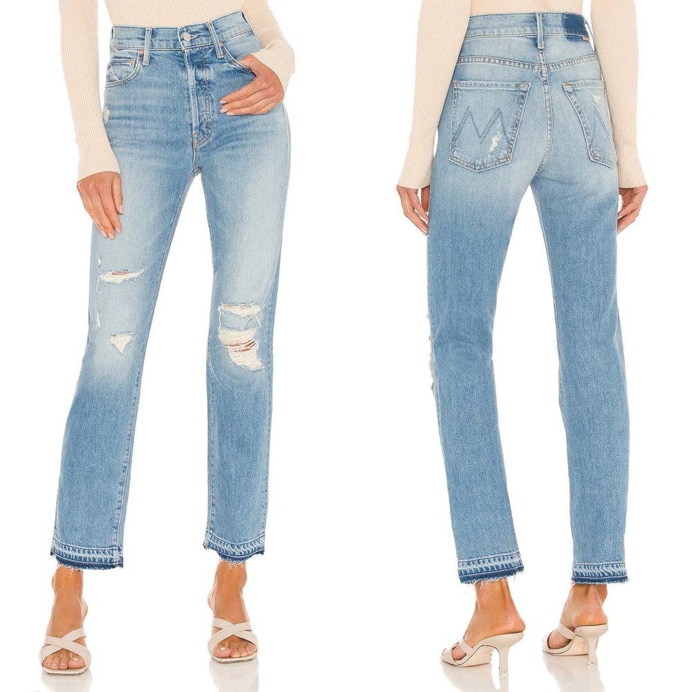 MOTHER SUPERIOR High Waisted Hiker Hover Undone Hem Jeans in On My Knees